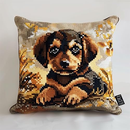 AxiangziK Tierhund 11CT Kreuzstich Kissen Set,süßer Welpe,Stickkissen zum Selbersticken Kreuzstich Kissen zum Basteln Stickkissen mit Vorgedruckt Kreuzstichmotiv,45x45cm von AxiangziK