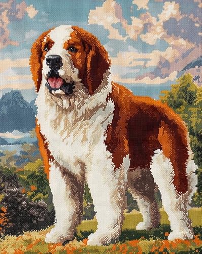 AxiangziK Tierhund DIY Kreuzstichset 11CT,St. Bernard Hound Wiese,stickerei set anfänger mit kreuzstich,stickbilder vorgedruckt kreuzstich,40x50cm von AxiangziK