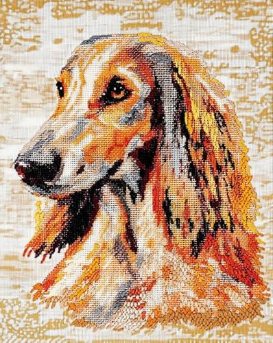 AxiangziK Tierhund DIY Stickerei Set Erwachsene Anfänger Kinder 11CT,Afghanischer Windhund,stickbilder cross stitch set,Kreuzstich Stickpackungen,40x50cm von AxiangziK