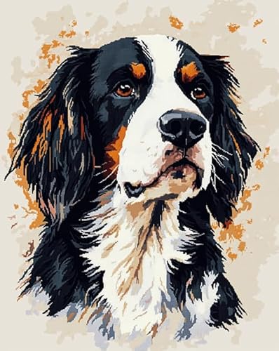 AxiangziK Tierhund Kreuzstich Stickpackungen Vorgedruckt 11CT,Springer Spaniel,Stickbilder Kreuzstich Stickpackung Sticken Set für Erwachsene Anfänger,40x50cm von AxiangziK