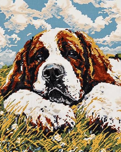 AxiangziK Tierhund Kreuzstich set Erwachsene 11CT,St. Bernard Hound Wiese,DIY Vorgedruckt Stickbilder Stickset Handwerk Starter-Set für Wandkunst-Heimdekoration,40x50cm von AxiangziK