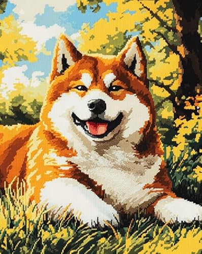 AxiangziK Tierhund Vorgedrucktes Kreuzstich-Set für Erwachsene und Anfänger 11CT,Akita-Hundegras,DIY Stickbilder für Wandkunst-Heimdekoration,40x50cm von AxiangziK