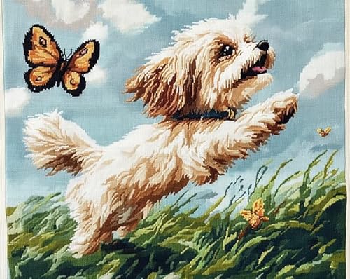 AxiangziK Tierhund stickbilder vorgedruckt kreuzstich 11CT,Shih Tzu und Schmetterling,kreuzstich stickpackungen DIY Kreuzstichset als Geschenk,40x50cm von AxiangziK