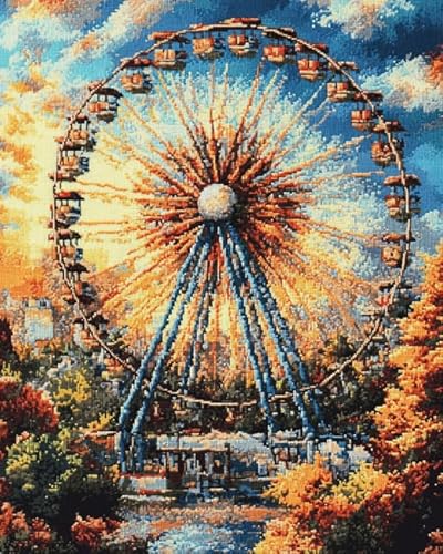 AxiangziK Vorgedrucktes Kreuzstich-Set für Erwachsene und Anfänger,Riesenrad der Stadt,DIY Stickbilder für Wandkunst-Heimdekoration,40x50cm von AxiangziK