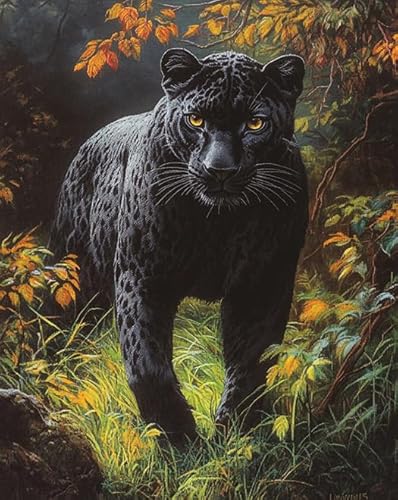 AxiangziK Waldwiese DIY Kreuzstichset,Tier schwarzer Panther,11CT stickerei set anfänger mit kreuzstich,stickbilder vorgedruckt kreuzstich,40x50cm von AxiangziK