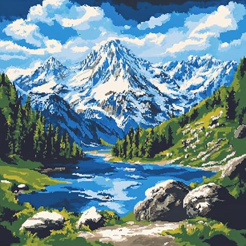 AxiangziK natürliche Landschaft Vorbedruckte Kreuzstich-Sets,Schneegebirgswaldsee,Kreuzstich-Sets,Basteln,Malen & Handarbeiten,Kunstgeschenk,16x16in von AxiangziK