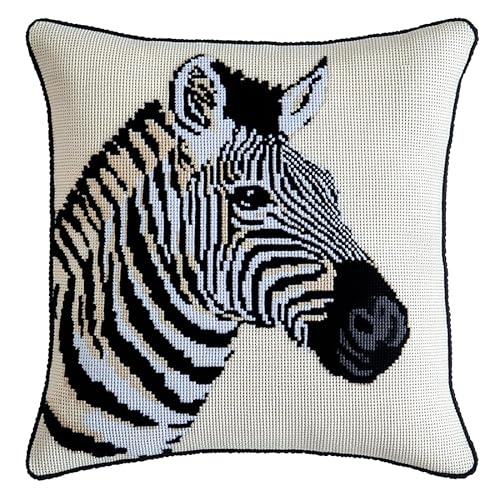 Stickset Kissenhülle Stickset für Anfänger,Tier Zebra,Sticken Set Erwachsene Kissenbezug Bastelsets Handstickerei Nähkissenbezug DIY Set,45x45cm von AxiangziK