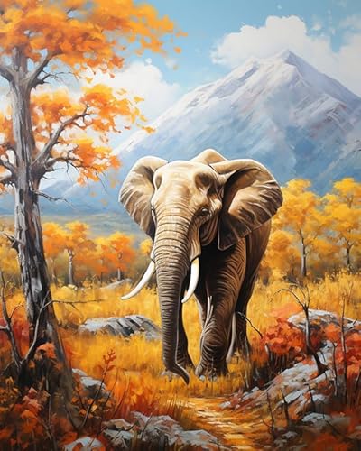 Tier Elefant Sticken Set Erwachsene Kreuzstich,Herbstliche Waldlandschaft,Kreuzstich Stickpackung,DIY Stickbilder Vorgedruckt Kreuzstich für Anfänger Home Decor,40x50cm von AxiangziK