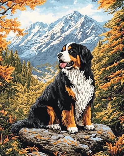 Tierhund Sticken Set Erwachsene Kreuzstich 11CT,Berner Sennenhund Waldlandschaft,Kreuzstich Stickpackung,DIY Stickbilder Vorgedruckt Kreuzstich für Anfänger Home Decor,40x50cm von AxiangziK