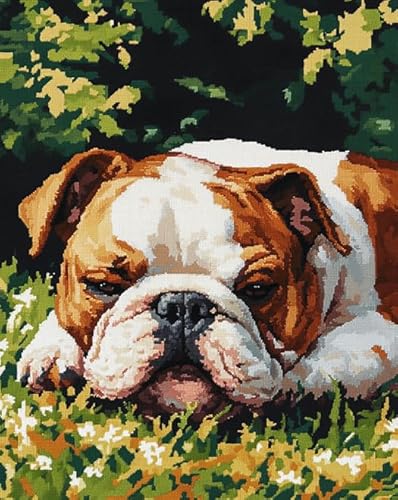 Tierhund Sticken Set Erwachsene Kreuzstich 11CT,Bulldoggenwiese,Kreuzstich Stickpackung,DIY Stickbilder Vorgedruckt Kreuzstich für Anfänger Home Decor,40x50cm von AxiangziK