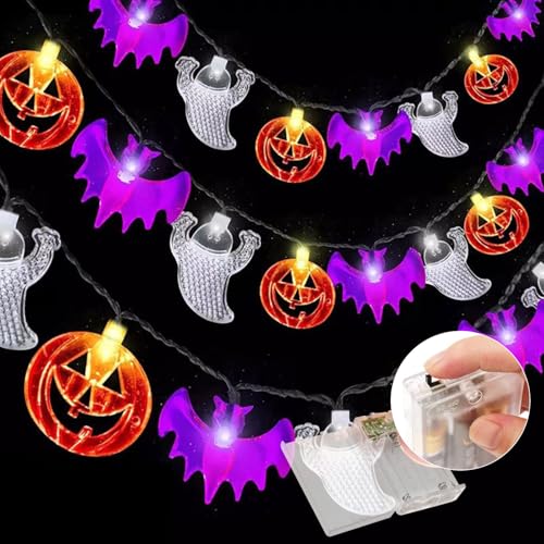 Axijobs Halloween Lichterkette,4.5M 30 LED Halloween Lichterkette Kürbis Fledermaus Geist Deko Licht Batteriebetriebene Lichterkette,2 Modes Lichterketten Anhänger für Innen Party Garten Dekorationen von Axijobs