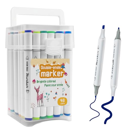 Axinost Doppelspitz-Marker, Verdoppelt Spitzt Marker Stifte Set,wasserdicht, 48 Farben Pinsel Stifte, tragbares Verpackungsmaterial, dicke und feine Spitze,coloring pens,Kunst Sketch Filzstifte Set von Axinost