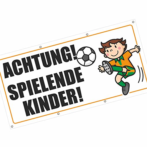 Achtung Vorsicht spielende Kinder Spannbanner Banner Werbebanner Plakat 2 x 1m von Axppin