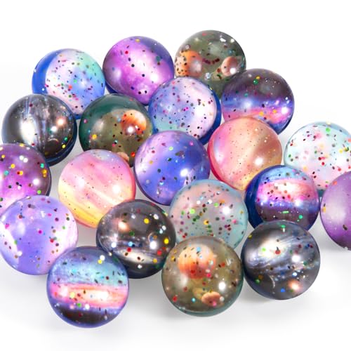 Ayfjovs 20 Pack Starry Space Bouncy Balls - 32mm Gummibälle, für Space-Themen-Partys, Tasche Füller, Osterkorb Füllung, Klassenzimmer Preise und Haustier Spielzeug - High Bounce, und hell gefärbt von Ayfjovs