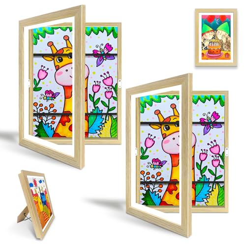 Ayifan 2 Stück bilderrahmen kinderzeichnungen a4 Frontöffnung, kinderkunst rahmen aufklappbar,kinder bilderrahmen,Wand- & Tischbilderrahmen(Holz farbe) von Ayifan