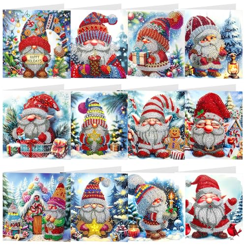 Diamond Painting Karten, DIY Diamond Painting Karten, 12 Stück 5D DIY Diamant Malerei Geburtstagskarten Weihnachten Grußkarten,Weihnachtsgrußkarten Set Weihnachtskarte Postkarten Christmas Cards von Ayixiwarz