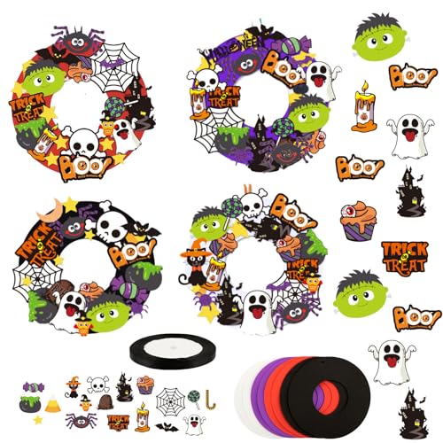 Ayizhiniu 8pcs Halloween Party Kranz Deko Bastelsets, Halloween Basteln Kinder, Diy Schaumstoff Sticker Girlande, Moosgummi Sticker, Anwendbar auf Halloween Partydekorationen von Ayizhiniu