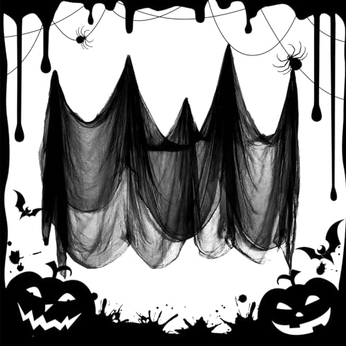 Ayizhiniu Halloween Deko Schwarzer Stoff, 215x500 cm Black Creepy Cloth, Hängedekoration Horror Halloweendeko Stoff Schwarz, Perfekt für Eine Halloween Spukhausparty von Ayizhiniu