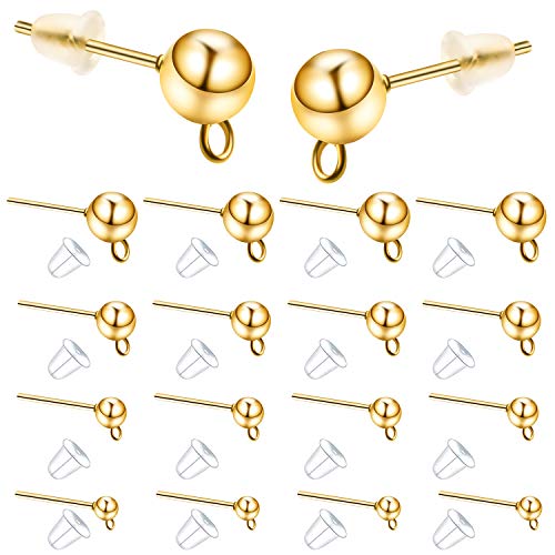 Aylifu Ohrstecker, 24 Stück, Edelstahl-Ohrstecker, goldfarbene Kugelstecker mit Schlaufe für DIY-Ohrringherstellung, 3/4/5/6 mm von Aylifu