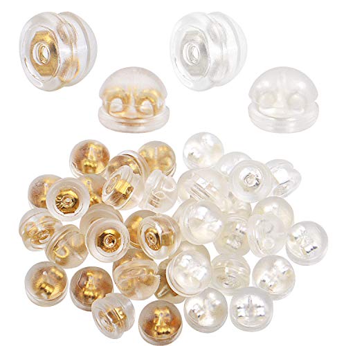 Aylifu Silikon Ohrstopper, 40 STK. Gummi Ohrstecker Verschlüsse Ohrring Stopper Verschlüss Butterly Verschluss Silikonstopper für Ohrstecker - Silber und Gold von Aylifu