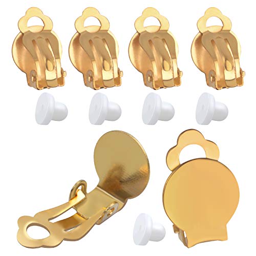 Clip-On-Ohrring-Clips, rund, flach, mit 20 Ohrring-Pads für nicht durchstochene Ohren, DIY-Ohrringherstellung, Gold, 20 Stück (10 Paar) von Aylifu