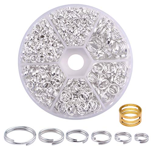 Eisen-Spaltringe, 1 Box (100 g), 6 Größen, Doppelschlaufen-Biegering, kleiner Schlüsselring, Verbindungsstück mit einem Biegering-Öffner, Werkzeug für DIY-Schmuckherstellung, Platinsilber, von Aylifu