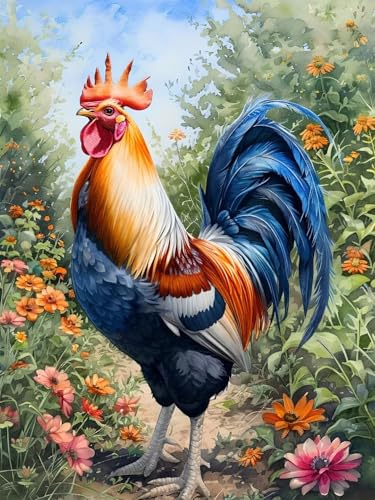 5D Diamond Painting Blume für Erwachsene groß, Diamant Painting Bilder Huhn, Vollbohrer Diamant Malerei DIY Strass Stickerei Kreuzstich Diamond Art Bastelset, Deko Wohnzimmer Wanddeko 30x40cm V-7 von Aynaeinn