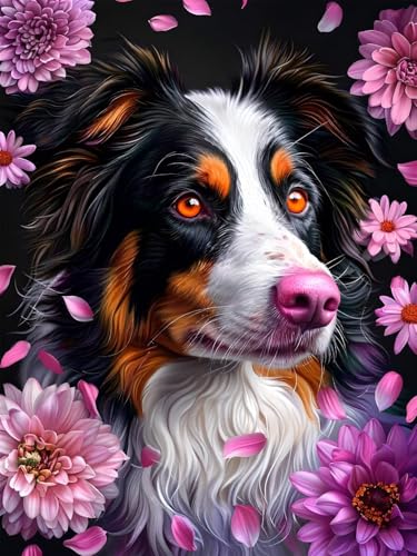 5D Diamond Painting Blume für Erwachsene groß, Diamant Painting Bilder Hund, Vollbohrer Diamant Malerei DIY Strass Stickerei Kreuzstich Diamond Art Bastelset, Deko Wohnzimmer Wanddeko 70x90cm F-2 von Aynaeinn