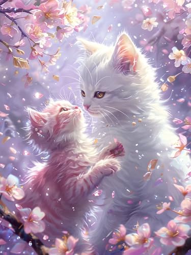 5D Diamond Painting Blume für Erwachsene groß, Diamant Painting Bilder Katze, Vollbohrer Diamant Malerei DIY Strass Stickerei Kreuzstich Diamond Art Bastelset, Deko Wohnzimmer Wanddeko 90x120cm Y-8 von Aynaeinn