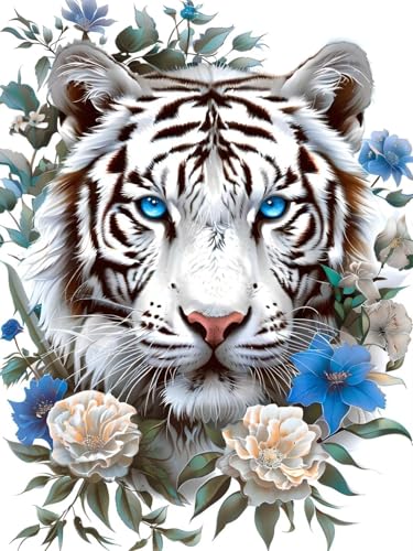 5D Diamond Painting Blume für Erwachsene groß, Diamant Painting Bilder Weißer Tiger, Vollbohrer Diamant Malerei DIY Strass Stickerei Kreuzstich Diamond Art Bastelset, Deko Wohnzimmer 50x70cm N-3 von Aynaeinn