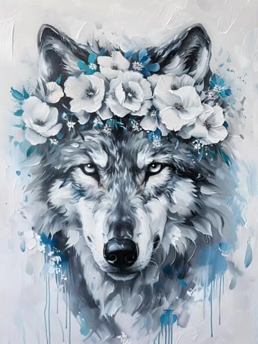 5D Diamond Painting Blume für Erwachsene groß, Diamant Painting Bilder Wolf, Vollbohrer Diamant Malerei DIY Strass Stickerei Kreuzstich Diamond Art Bastelset, Deko Wohnzimmer Wanddeko 90x120cm U-3 von Aynaeinn