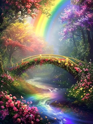 5D Diamond Painting Brücke für Erwachsene groß, Diamant Painting Bilder Regenbogen, Vollbohrer Diamant Malerei DIY Strass Stickerei Kreuzstich Diamond Art Bastelset, Deko Wohnzimmer 90x120cm W-9 von Aynaeinn