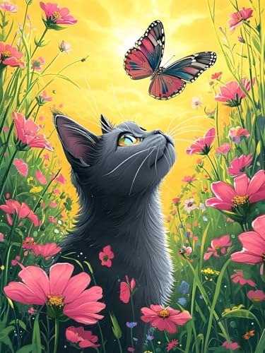 5D Diamond Painting Karikatur für Erwachsene groß, Diamant Painting Bilder Katze, Vollbohrer Diamant Malerei DIY Strass Stickerei Kreuzstich Diamond Art Bastelset, Deko Wohnzimmer Wanddeko 40x50cm C-6 von Aynaeinn