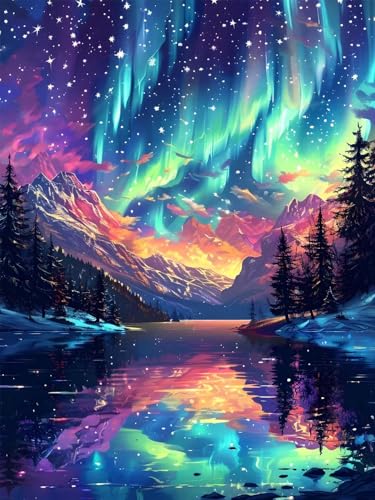 5D Diamond Painting Landschaft für Erwachsene groß, Diamant Painting Bilder Aurora, Vollbohrer Diamant Malerei DIY Strass Stickerei Kreuzstich Diamond Art Bastelset, Deko Wohnzimmer 30x62cm L-0 von Aynaeinn