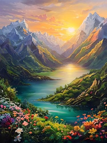 5D Diamond Painting Landschaft für Erwachsene groß, Diamant Painting Bilder Berg, Vollbohrer Diamant Malerei DIY Strass Stickerei Kreuzstich Diamond Art Bastelset, Deko Wohnzimmer Wanddeko 30x40cm X-1 von Aynaeinn