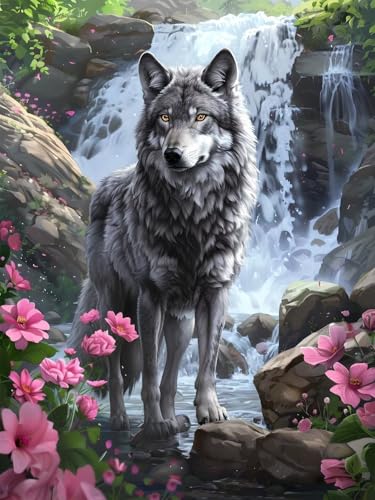 5D Diamond Painting Landschaft für Erwachsene groß, Diamant Painting Bilder Wolf, Vollbohrer Diamant Malerei DIY Strass Stickerei Kreuzstich Diamond Art Bastelset, Deko Wohnzimmer Wanddeko 30x62cm Q-6 von Aynaeinn