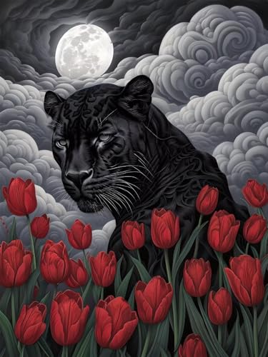 5D Diamond Painting Leopard für Erwachsene groß, Diamant Painting Bilder Tulpe, Vollbohrer Diamant Malerei DIY Strass Stickerei Kreuzstich Diamond Art Bastelset, Deko Wohnzimmer Wanddeko 100x130cm K-2 von Aynaeinn