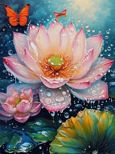 5D Diamond Painting Lotus für Erwachsene groß, Diamant Painting Bilder Schmetterling, Vollbohrer Diamant Malerei DIY Strass Stickerei Kreuzstich Diamond Art Bastelset, Deko Wohnzimmer 40x85cm W-5 von Aynaeinn