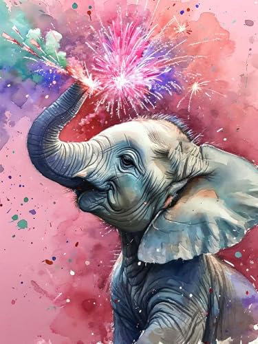 5D Diamond Painting Niedlich für Erwachsene groß, Diamant Painting Bilder Elefant, Vollbohrer Diamant Malerei DIY Strass Stickerei Kreuzstich Diamond Art Bastelset, Deko Wohnzimmer 100x130cm W-5 von Aynaeinn