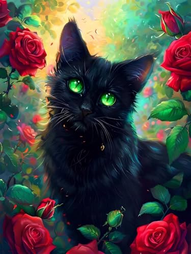 5D Diamond Painting Rose für Erwachsene groß, Diamant Painting Bilder Katze, Vollbohrer Diamant Malerei DIY Strass Stickerei Kreuzstich Diamond Art Bastelset, Deko Wohnzimmer Wanddeko 30x40cm I-6 von Aynaeinn