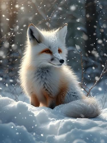 5D Diamond Painting Schnee für Erwachsene groß, Diamant Painting Bilder Fuchs, Vollbohrer Diamant Malerei DIY Strass Stickerei Kreuzstich Diamond Art Bastelset, Deko Wohnzimmer Wanddeko 70x90cm T-0 von Aynaeinn