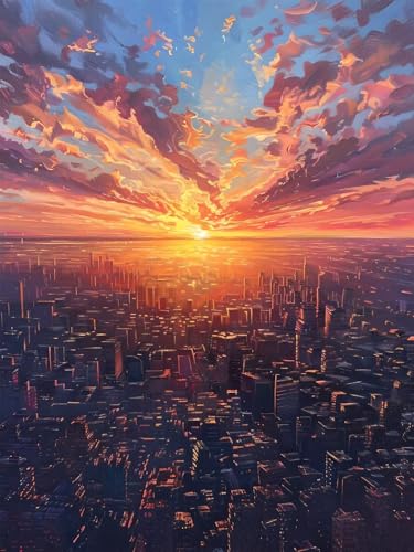 5D Diamond Painting Stadt für Erwachsene groß, Diamant Painting Bilder Sonnenuntergang, Vollbohrer Diamant Malerei DIY Strass Stickerei Kreuzstich Diamond Art Bastelset, Deko Wohnzimmer 70x90cm L-6 von Aynaeinn