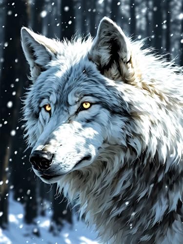 5D Diamond Painting Wolf für Erwachsene groß, Diamant Painting Bilder Winter, Vollbohrer Diamant Malerei DIY Strass Stickerei Kreuzstich Diamond Art Bastelset, Deko Wohnzimmer Wanddeko 30x40cm S-9 von Aynaeinn