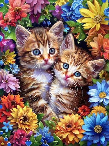 DIY Diamant Painting Bilder Blume 100x130cm, Diamond Painting Set Katze Für Kinder, Daiments Painting Erwachsene, Diamond Stickerei Kreuzstich Malerei Kits für Zimmer Deko Schlafzimmer Geschenke O-4 von Aynaeinn