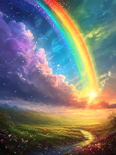 DIY Diamant Painting Bilder Landschaft 60x80cm, Diamond Painting Set Regenbogen Für Kinder, Daiments Painting Erwachsene, Diamond Stickerei Kreuzstich Malerei Kits für Zimmer Deko Schlafzimmer L-7 von Aynaeinn