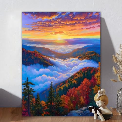 Malen Nach Zahlen Erwachsene, Malen Nach Zahlen Kits Baum, DIY Malen-Nach-Zahlen Landschaft Leinwand Bastelset für Kinder Anfänger Mit Pinseln für Home Wall Decor, Geschenke für Frauen 50x60cm S-8 von Aynaeinn