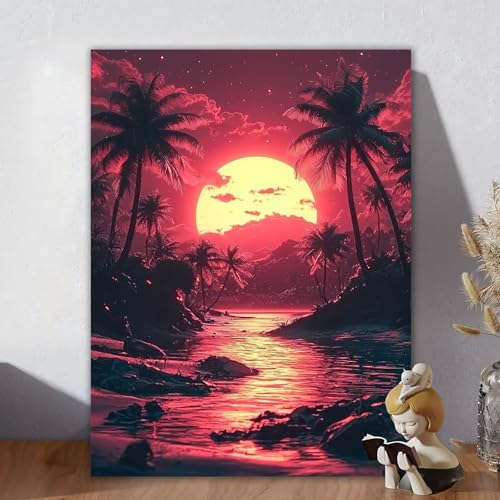 Malen Nach Zahlen Erwachsene, Malen Nach Zahlen Kits Baum, DIY Malen-Nach-Zahlen Sonnenuntergang Bastelset für Kinder Anfänger Mit Pinseln für Home Wall Decor, Geschenke für Frauen 90x120cm L-7 von Aynaeinn