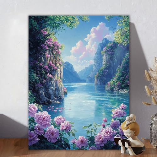 Malen Nach Zahlen Erwachsene, Malen Nach Zahlen Kits Berg, DIY Malen-Nach-Zahlen Landschaft Leinwand Bastelset für Kinder Anfänger Mit Pinseln für Home Wall Decor, Geschenke für Frauen 30x40cm M-6 von Aynaeinn