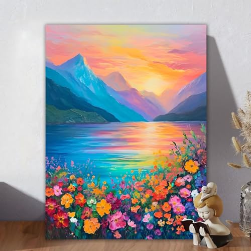 Malen Nach Zahlen Erwachsene, Malen Nach Zahlen Kits Berg, DIY Malen-Nach-Zahlen See Leinwand Bastelset für Kinder Mit Pinseln und Acrylfarben für Home Wall Decor, Geschenke für Frauen 20x30cm D-1 von Aynaeinn