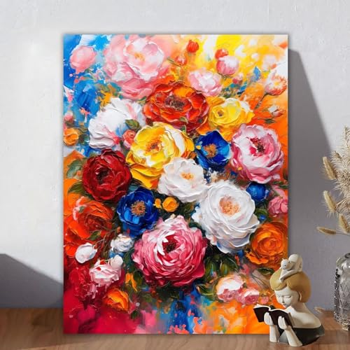 Malen Nach Zahlen Erwachsene, Malen Nach Zahlen Kits Blume, DIY Malen-Nach-Zahlen Anlage Leinwand Bastelset für Kinder Anfänger Mit Pinseln für Home Wall Decor, Geschenke für Frauen 50x60cm D-6 von Aynaeinn